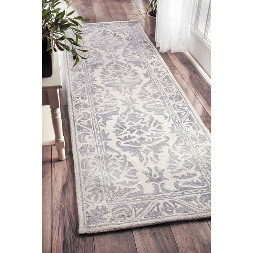 Vintage Grey Damask Border Area Rug for Home Decor