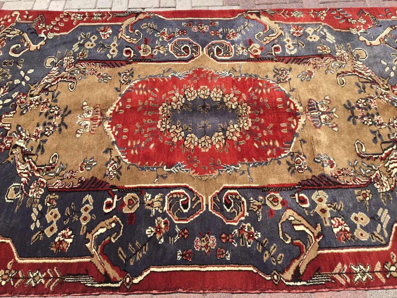 Vintage Hand Knotted 116x66 Area Rug From Anatolian Tribals