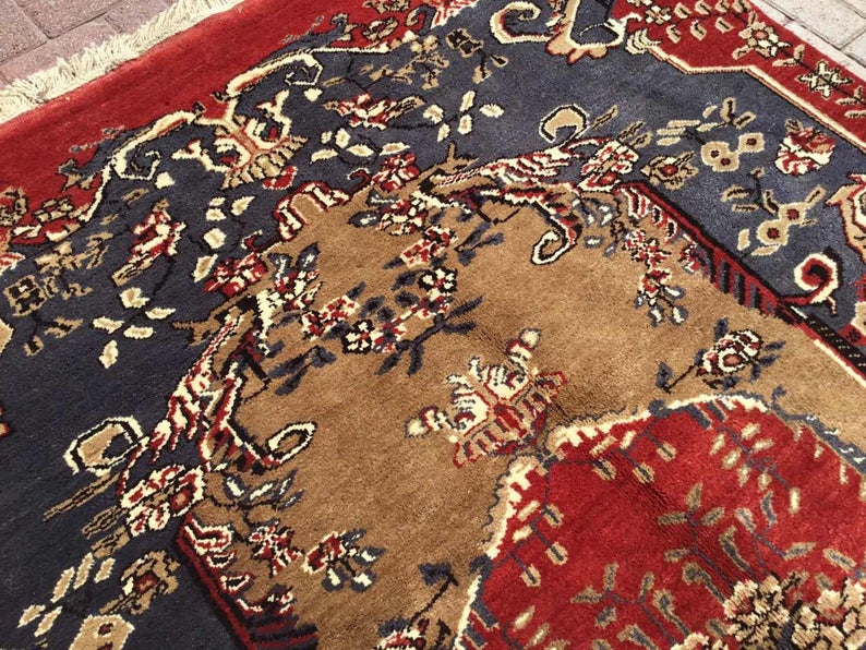 Vintage Hand Knotted 116x66 Area Rug From Anatolian Tribals