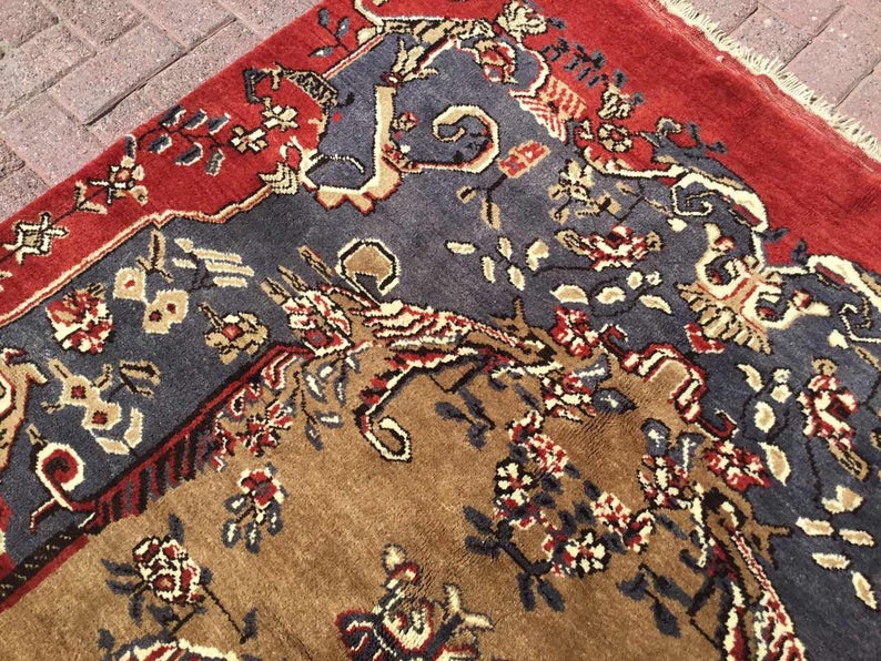 Vintage Hand Knotted 116x66 Area Rug From Anatolian Tribals