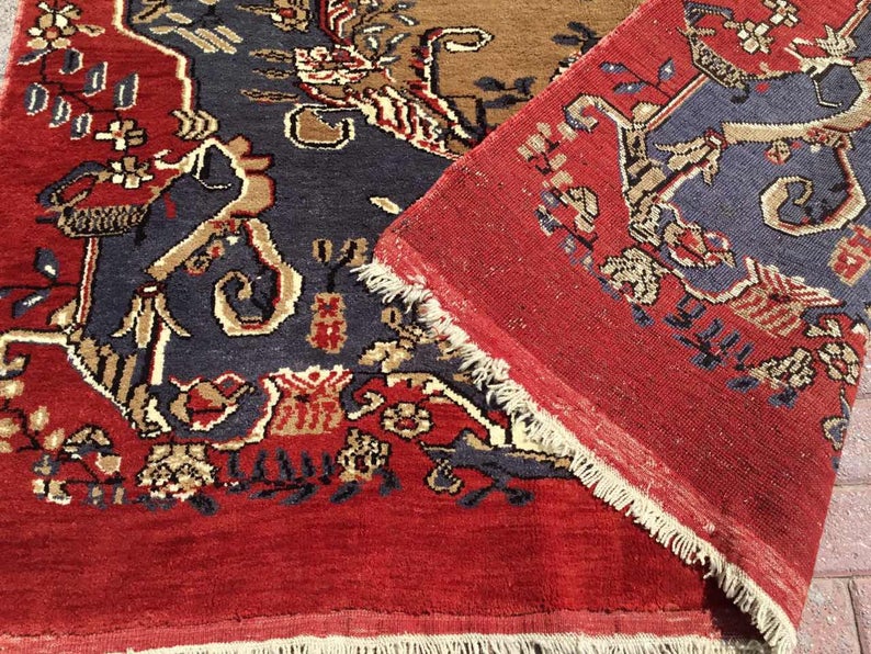 Vintage Hand Knotted 116x66 Area Rug From Anatolian Tribals