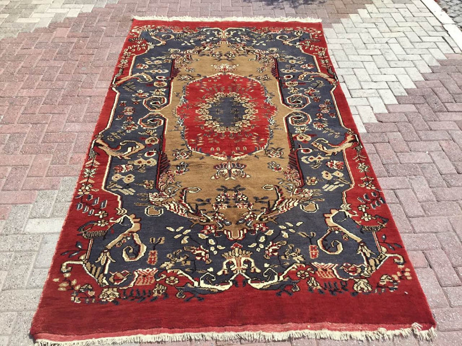 Vintage Hand Knotted 116x66 Area Rug From Anatolian Tribals