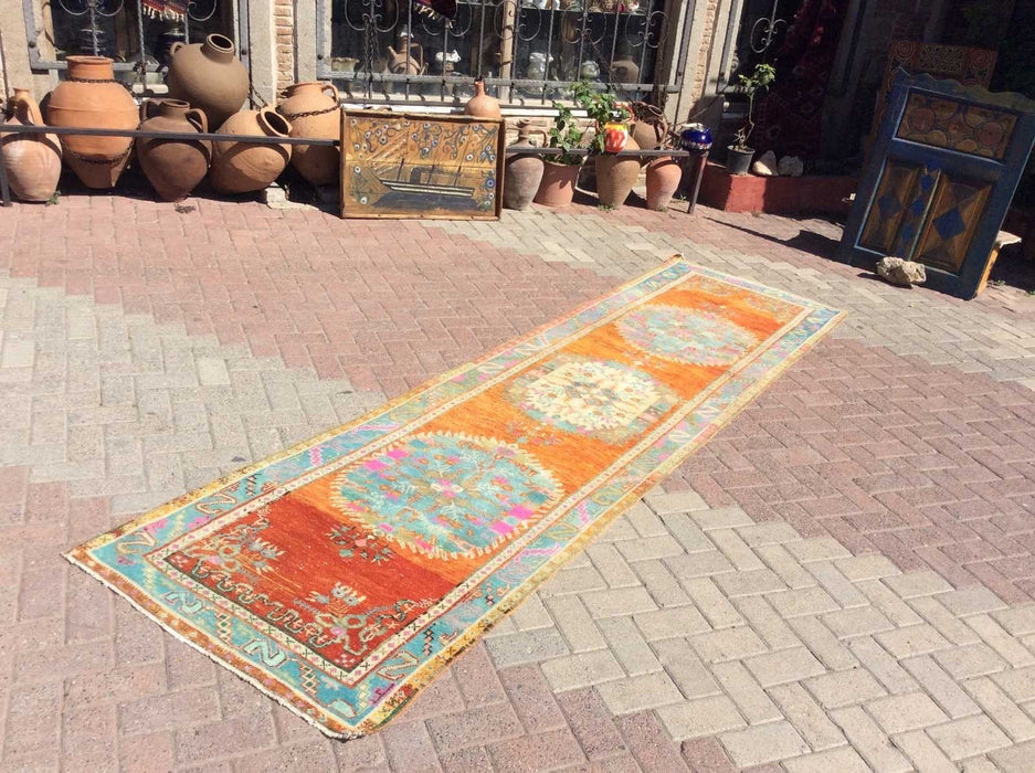 Vintage Hand Knotted Anatolian Wool Rug 366cm x 97cm