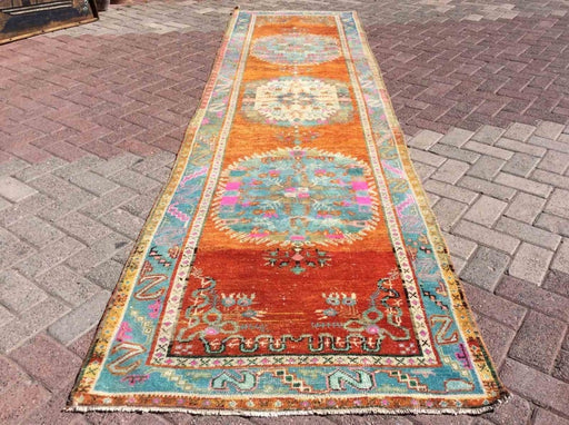 Vintage Hand Knotted Anatolian Wool Rug 366cm x 97cm