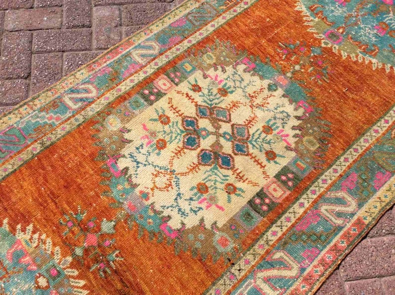 Vintage Hand Knotted Anatolian Wool Rug 366cm x 97cm