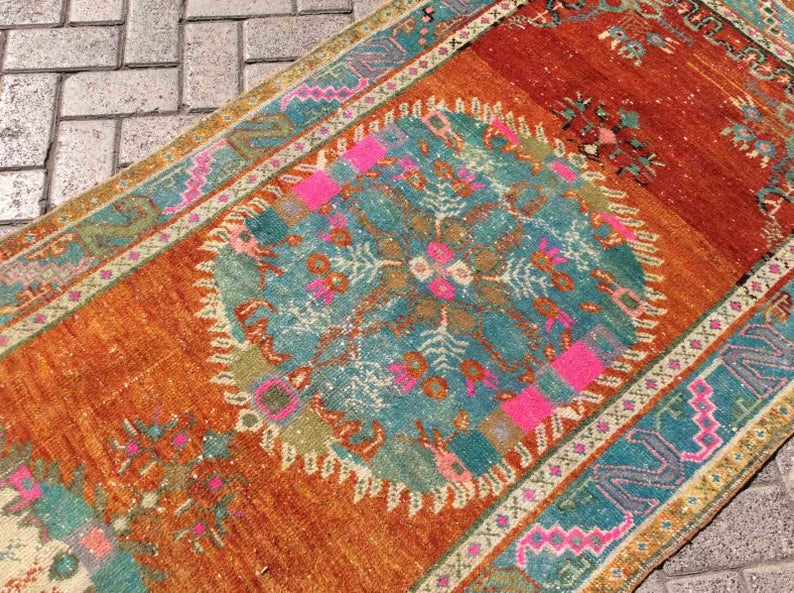 Vintage Hand Knotted Anatolian Wool Rug 366cm x 97cm