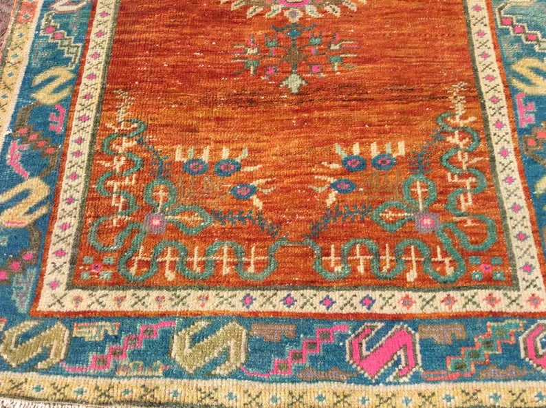 Vintage Hand Knotted Anatolian Wool Rug 366cm x 97cm