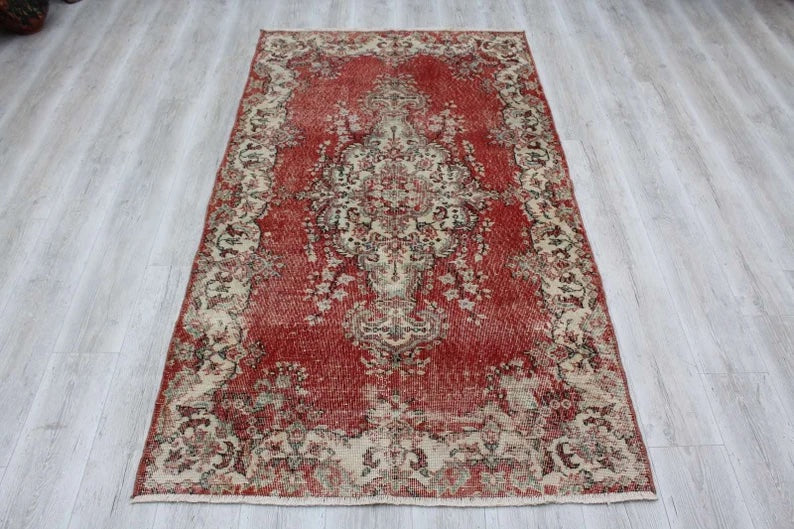 Vintage Hand Knotted Area Rug 211cm x 120cm 1960s