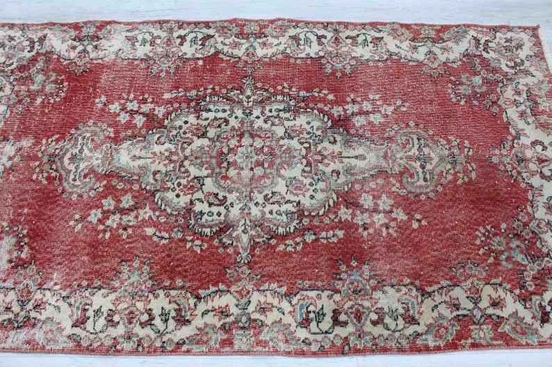 Vintage Hand Knotted Area Rug 211cm x 120cm 1960s