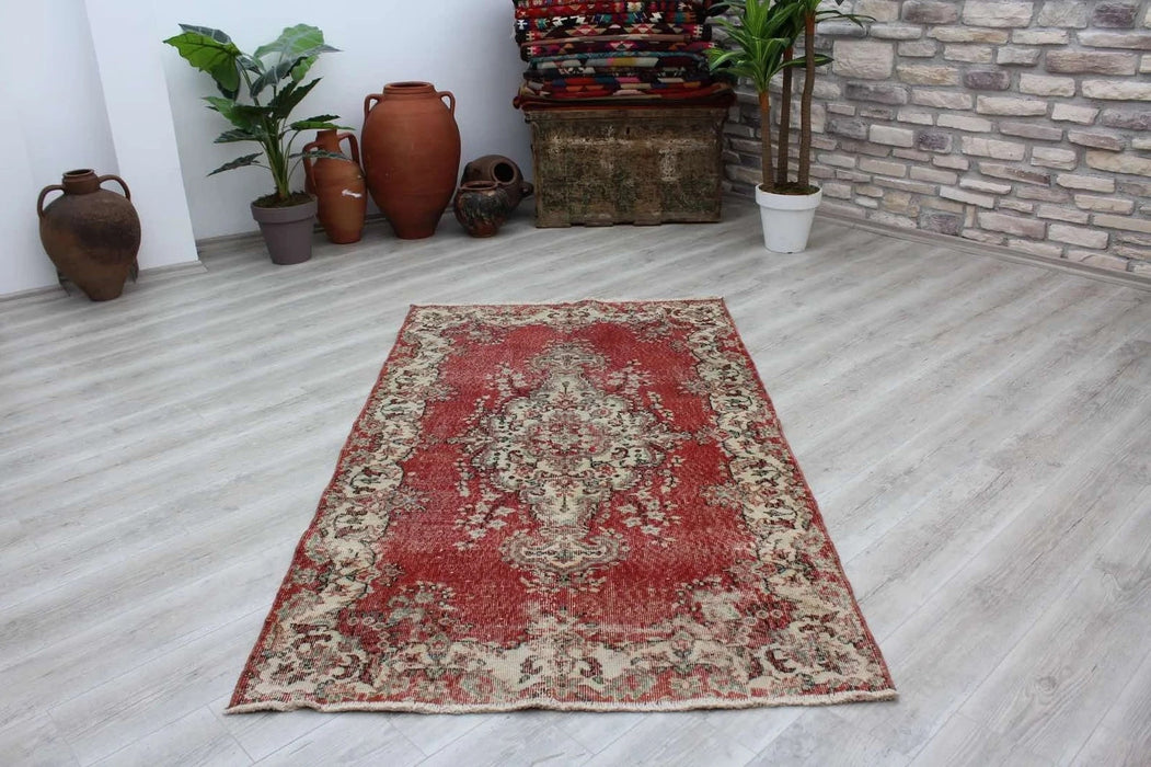 Vintage Hand Knotted Area Rug 211cm x 120cm 1960s