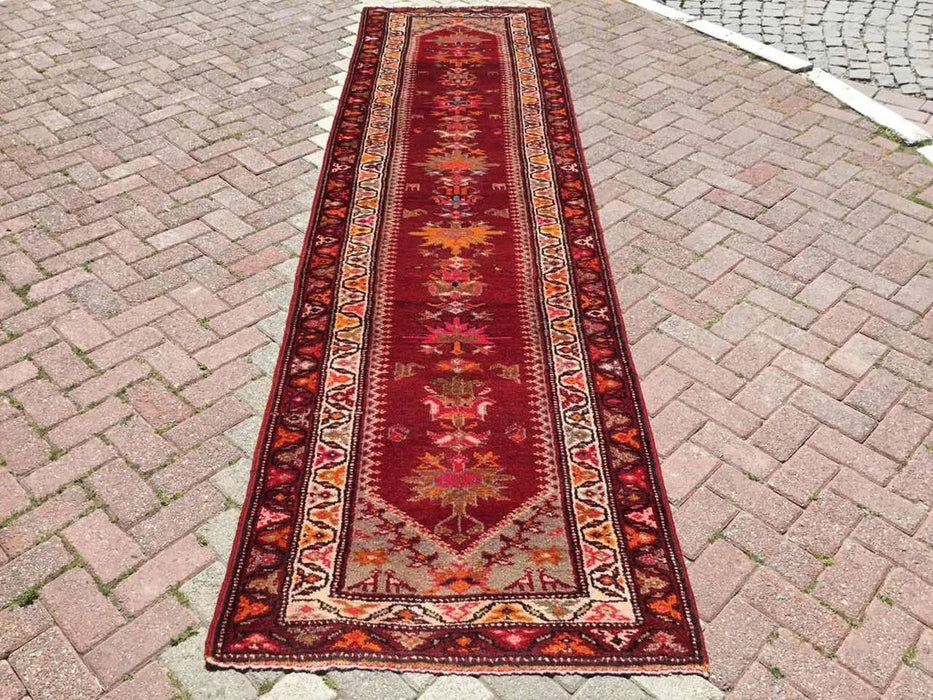 Vintage Hand Knotted Area Rug 367 cm x 94 cm