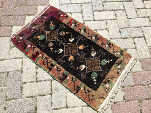 Vintage Hand Knotted Mini Door Mat Rug 85cm x 52cm Turkish