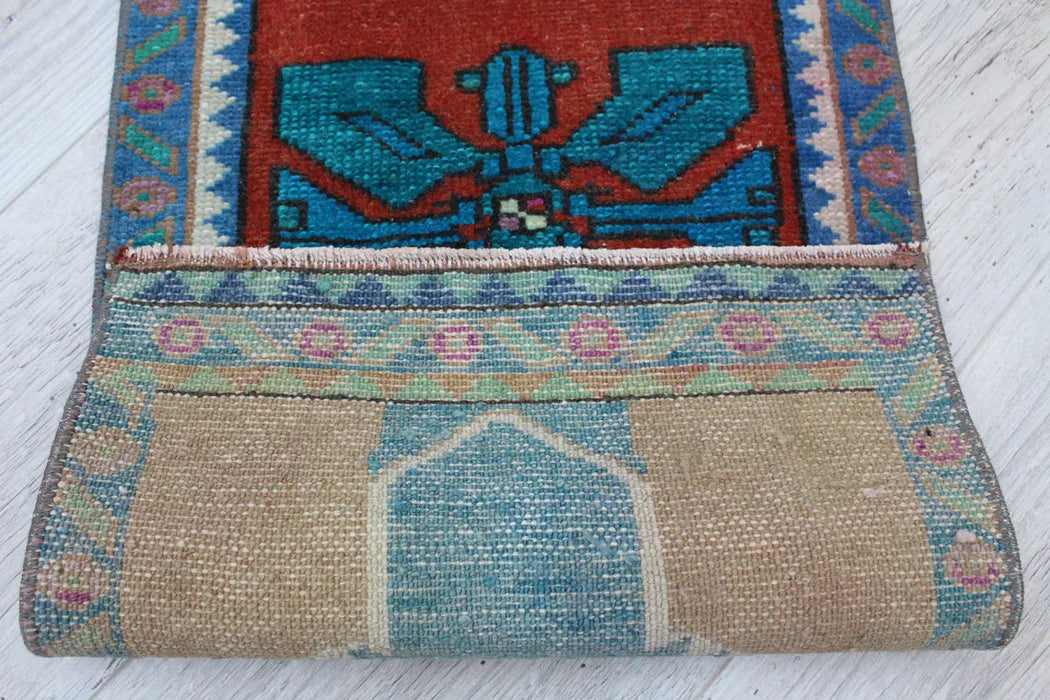 Vintage Hand-Knotted Mini Rug 39cm x 77cm Isparta Turkey