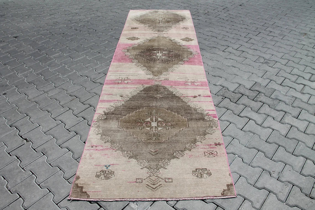 Vintage Hand Knotted Oushak Runner Rug 347cm x 99cm