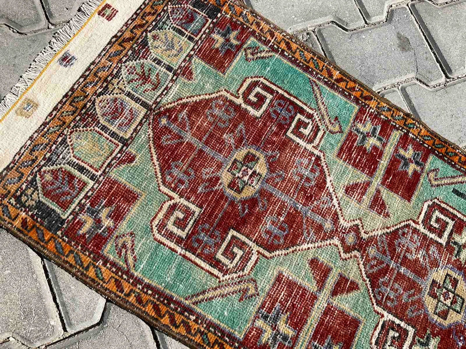 Vintage Hand-Knotted Rug 102cm x 48cm Anatolia Turkey