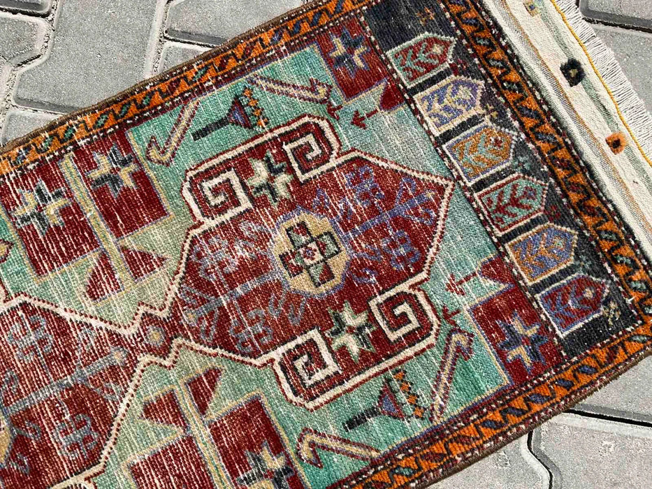 Vintage Hand-Knotted Rug 102cm x 48cm Anatolia Turkey