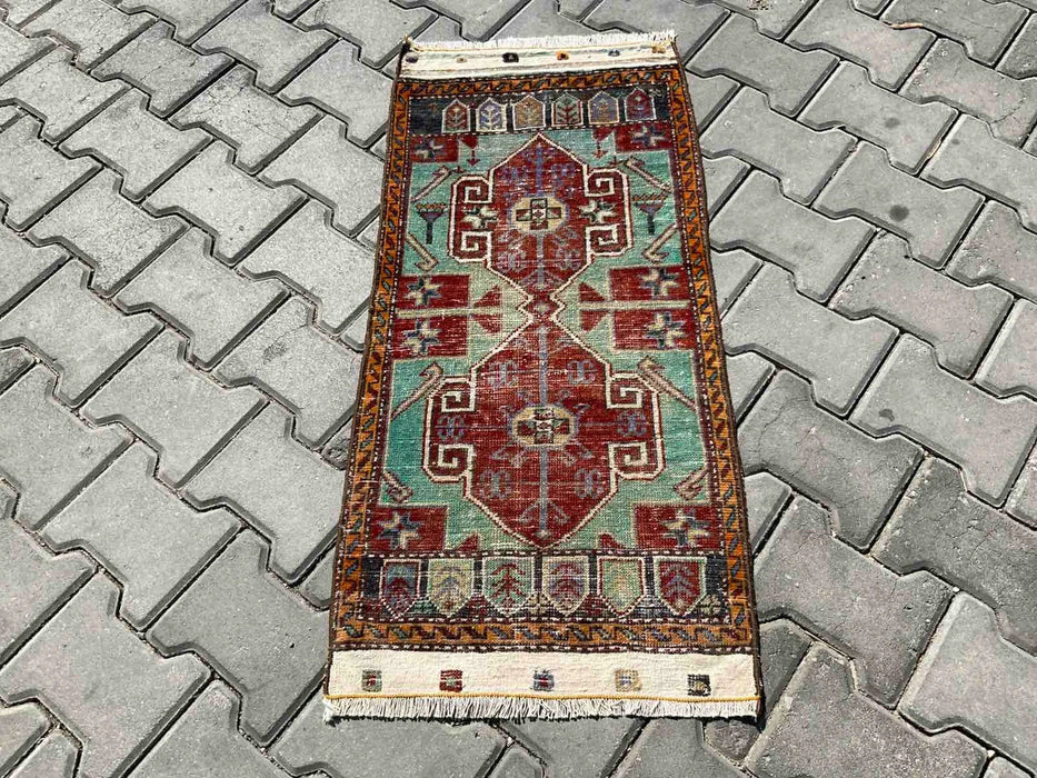 Vintage Hand-Knotted Rug 102cm x 48cm Anatolia Turkey
