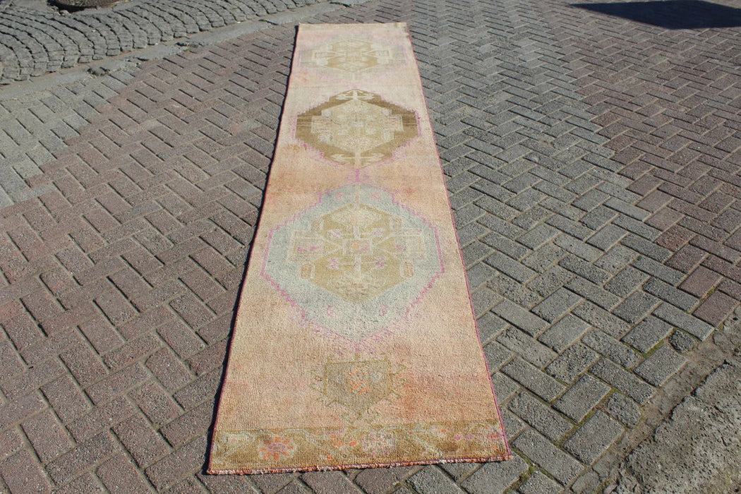 Vintage käsinsolmittu juoksumatto 81cm x 404cm villaa