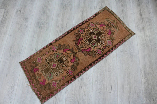 Vintage Hand-Knotted Turkish Mini Rug 38x97 cm