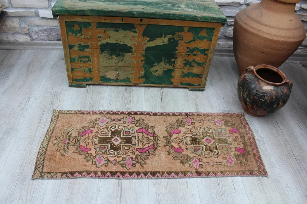 Vintage Hand-Knotted Turkish Mini Rug 38x97 cm