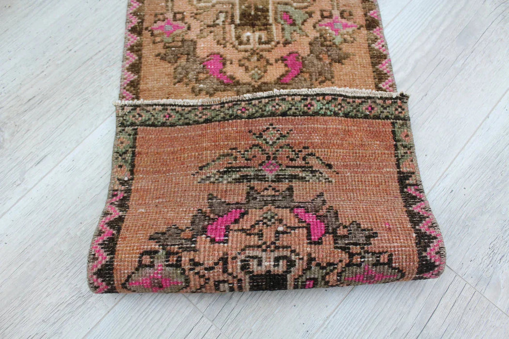 Vintage Hand-Knotted Turkish Mini Rug 38x97 cm