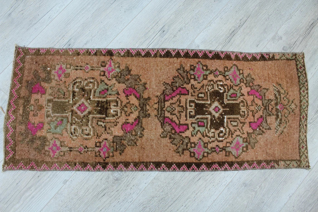 Vintage Hand-Knotted Turkish Mini Rug 38x97 cm