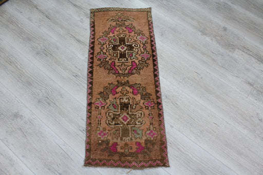 Vintage Hand-Knotted Turkish Mini Rug 38x97 cm