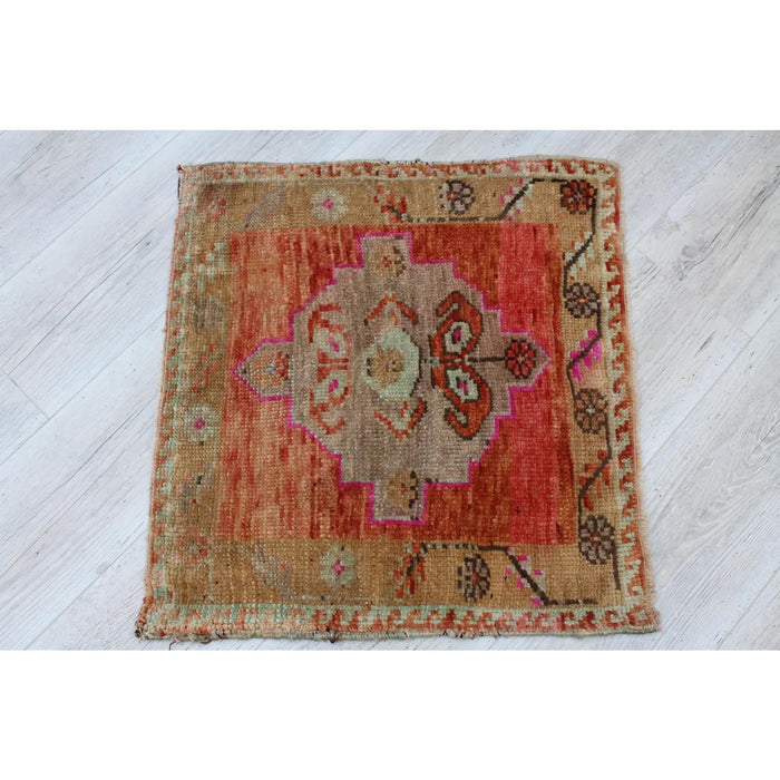 Vintage handgeknoopt Turks tapijt 58 ​​x 63 cm