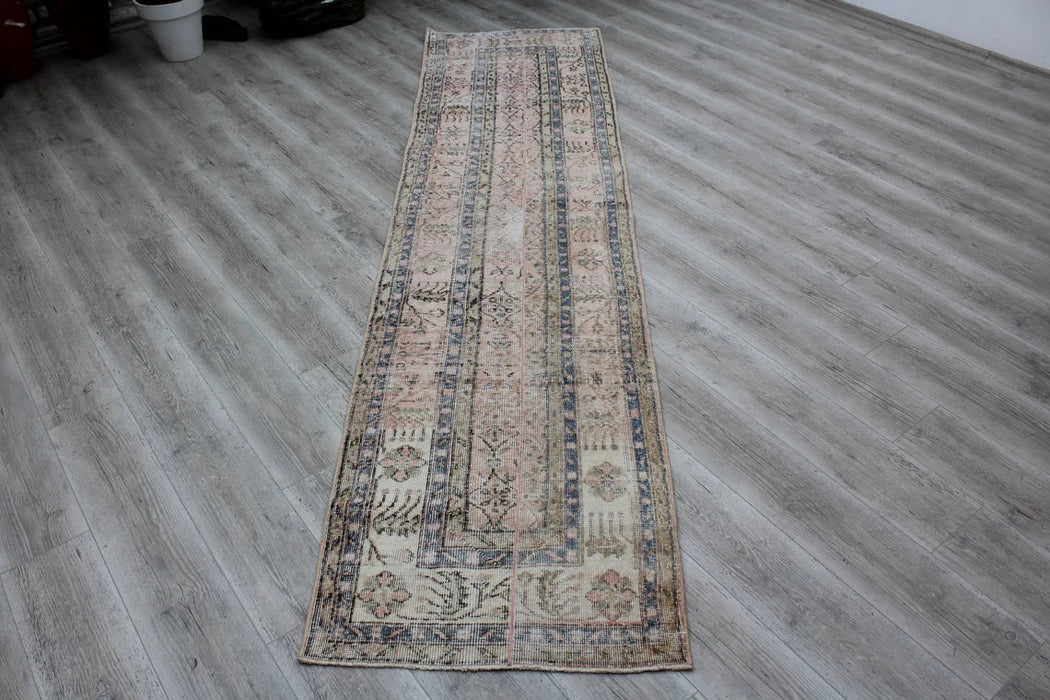 Vintage Hand-Knotted Turkish Runner Rug 75cm x 300cm