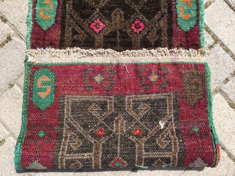 Vintage Hand Knotted Turkish Wool Rug 95cm x 51cm