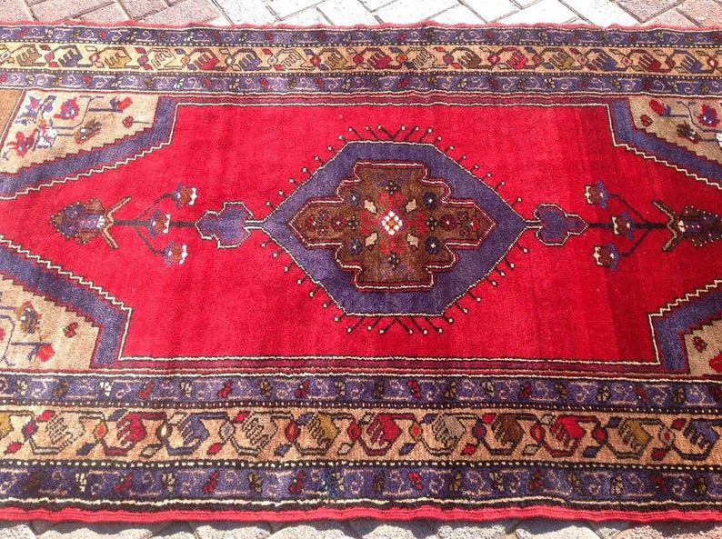 Vintage Hand Knotted Wool Area Rug 216cm x 114cm