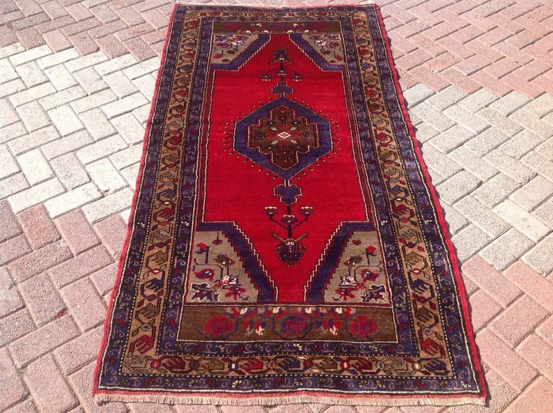 Vintage Hand Knotted Wool Area Rug 216cm x 114cm