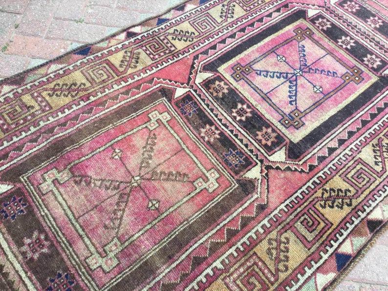 Vintage Hand Knotted Wool Area Rug 313 cm x 104 cm