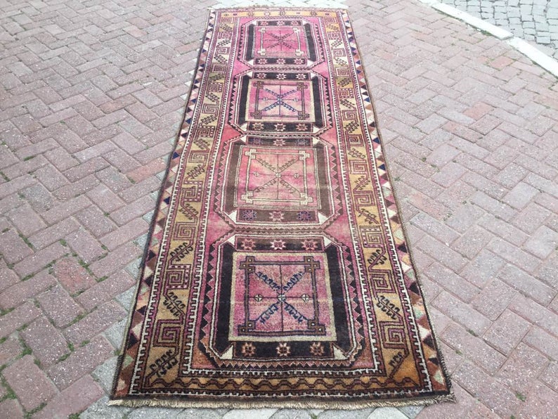 Vintage Hand Knotted Wool Area Rug 313 cm x 104 cm