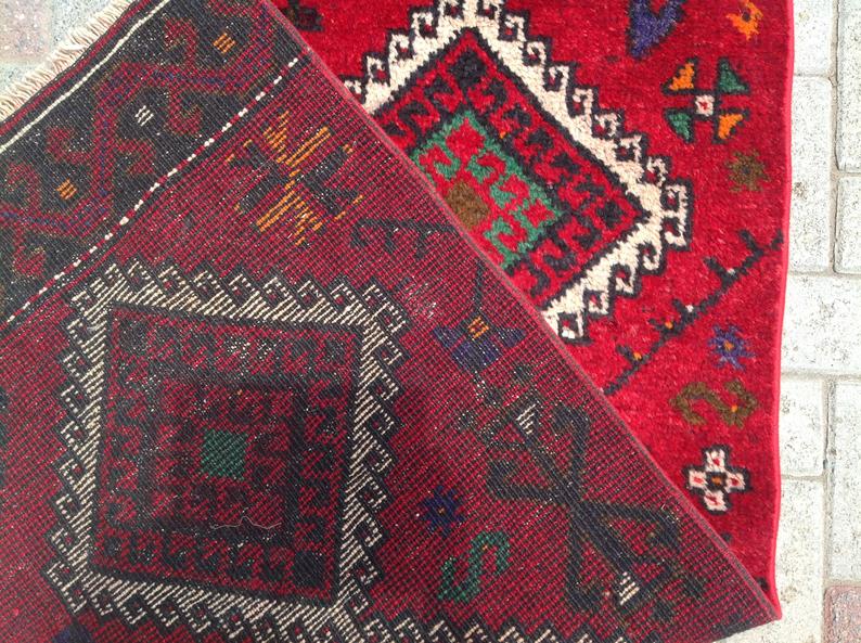 Vintage Hand Knotted Wool Rug 129cm x 63cm Made in Turkey