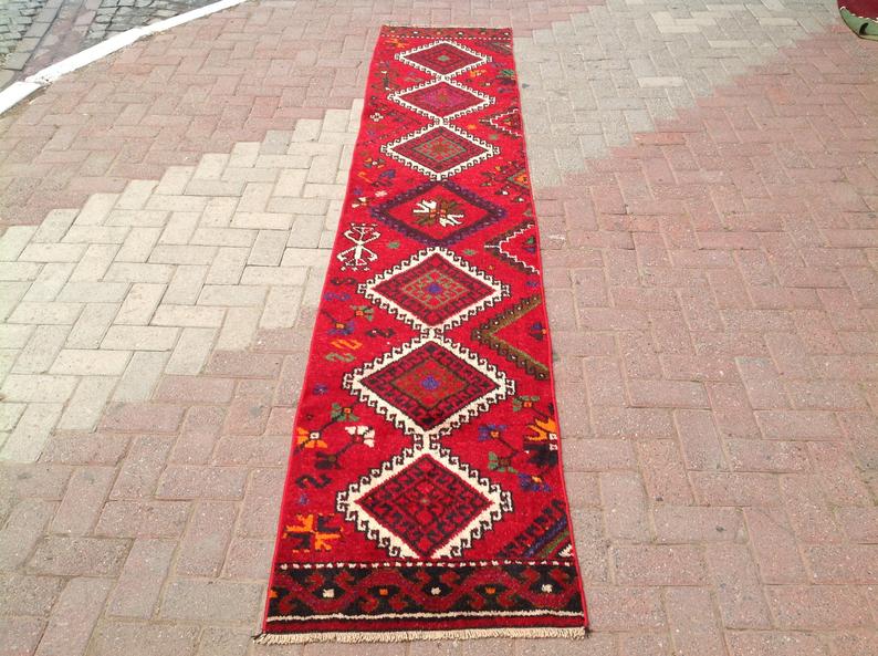Vintage Hand Knotted Wool Rug 129cm x 63cm Made in Turkey