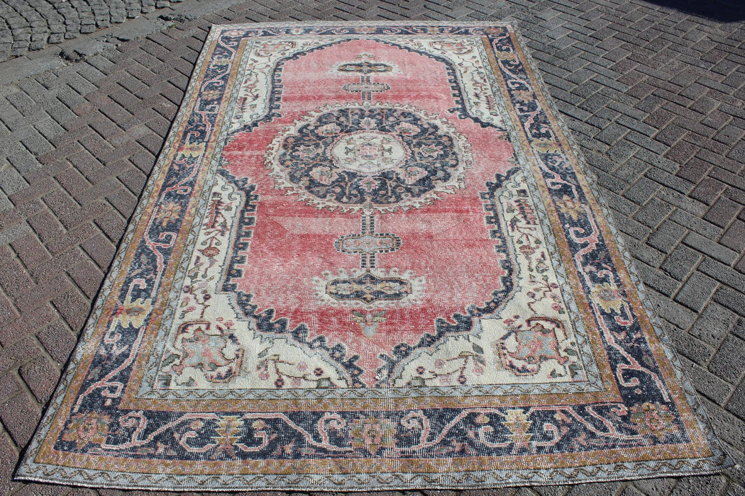 Vintage käsinsolmittu villamatto 185cm x 299cm Isparta Turkey