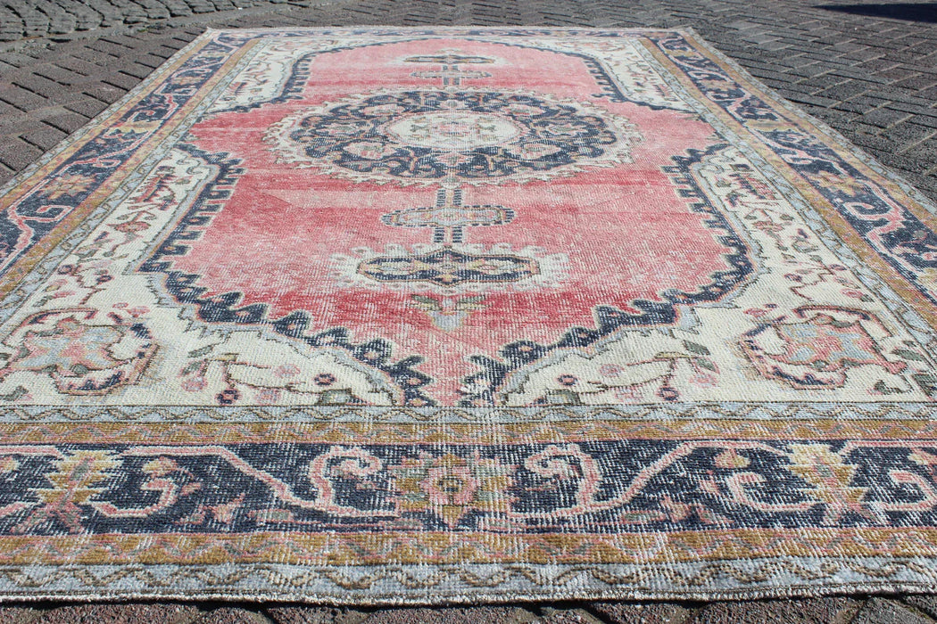 Vintage käsinsolmittu villamatto 185cm x 299cm Isparta Turkey