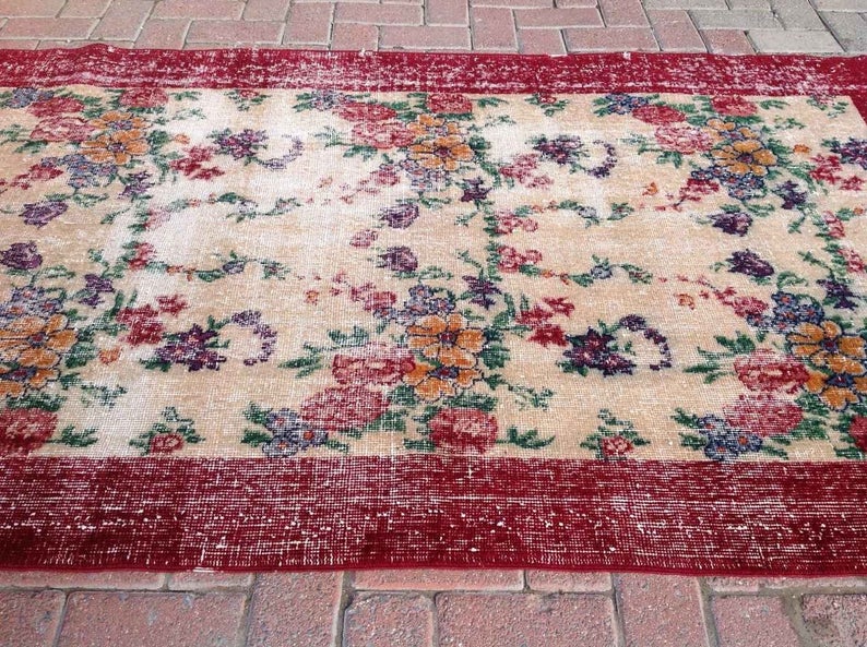 Vintage Hand Knotted Wool Rug 210cm x 115cm Made in Turkey