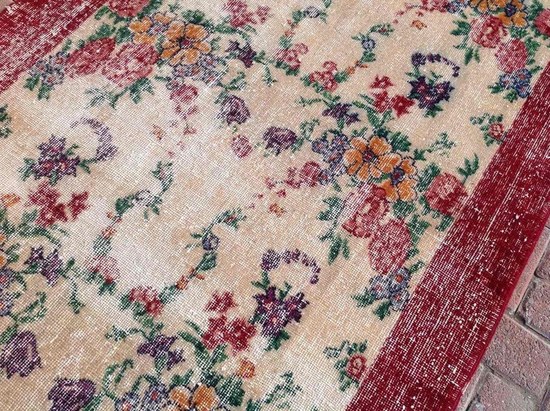 Vintage Hand Knotted Wool Rug 210cm x 115cm Made in Turkey