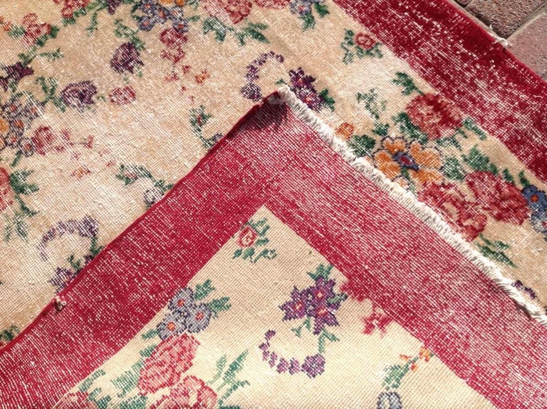 Vintage Hand Knotted Wool Rug 210cm x 115cm Made in Turkey