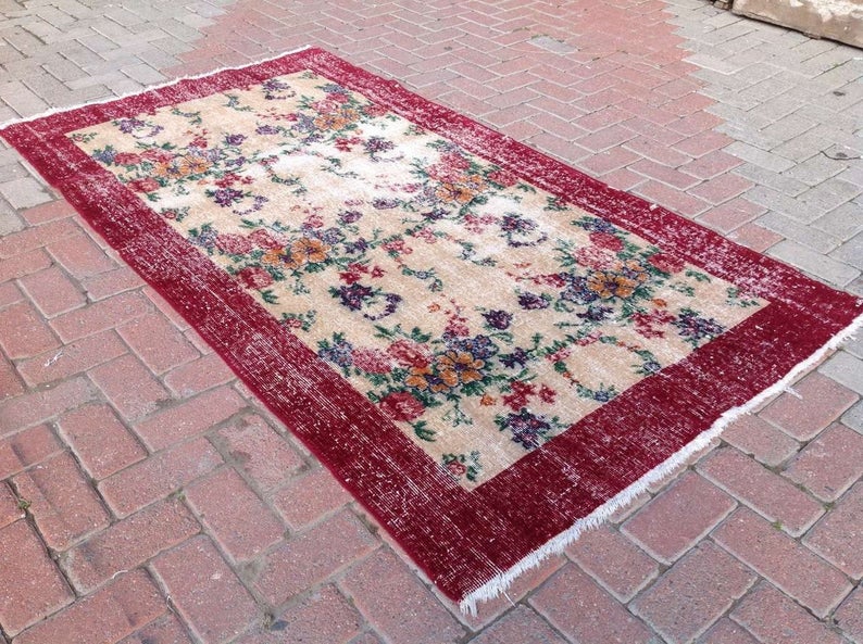 Vintage Hand Knotted Wool Rug 210cm x 115cm Made in Turkey