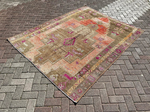 Vintage Hand Knotted Wool Rug 221x180 cm Turkey 1950's