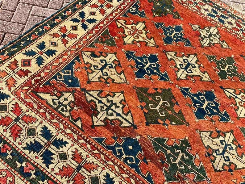 Vintage Hand Knotted Wool Rug 223x198 cm Turkish Design