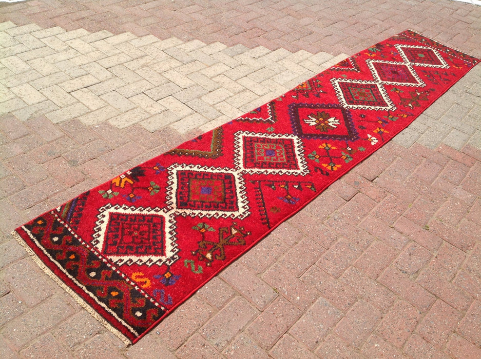 Vintage Hand Knotted Wool Rug 226cm x 63cm Made in Turkey