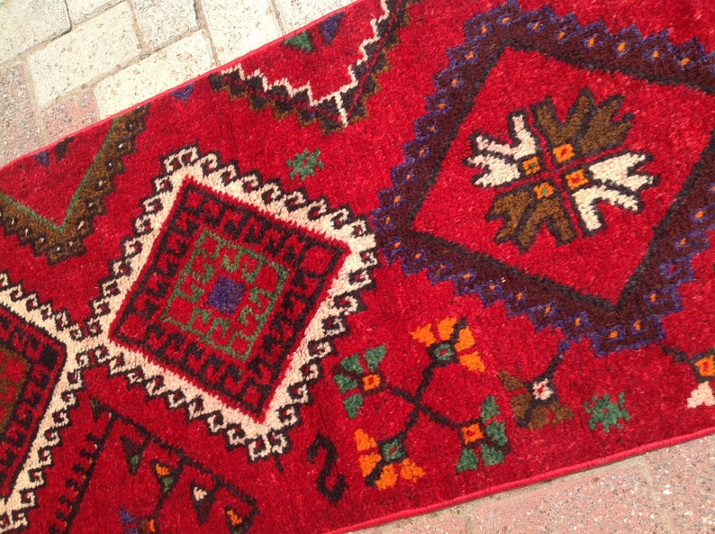 Vintage Hand Knotted Wool Rug 226cm x 63cm Made in Turkey