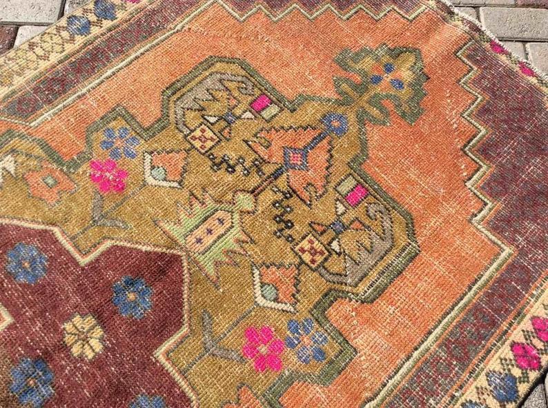 Vintage Hand Knotted Wool Rug 230cm x 130cm From Turkey