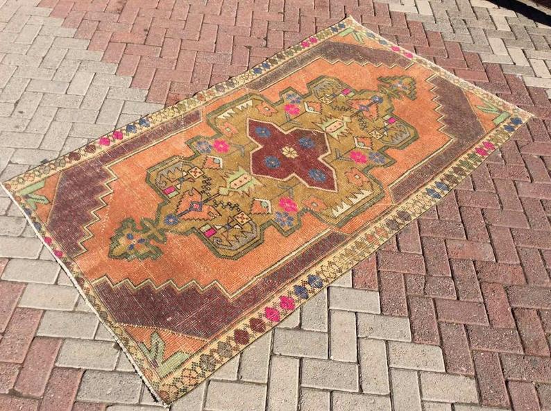 Vintage Hand Knotted Wool Rug 230cm x 130cm From Turkey