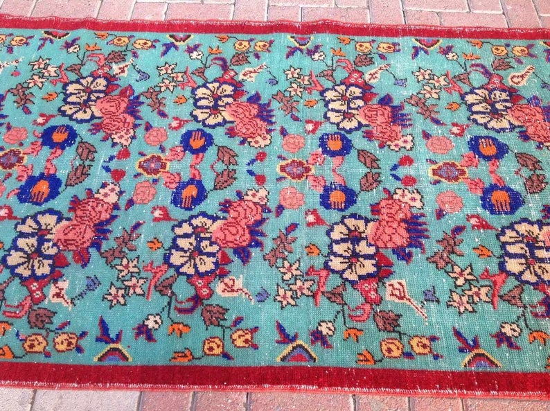 Vintage Hand Knotted Wool Rug 233cm x 104cm from Turkey