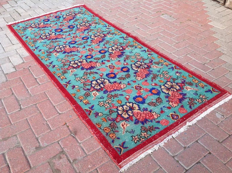 Vintage Hand Knotted Wool Rug 233cm x 104cm from Turkey